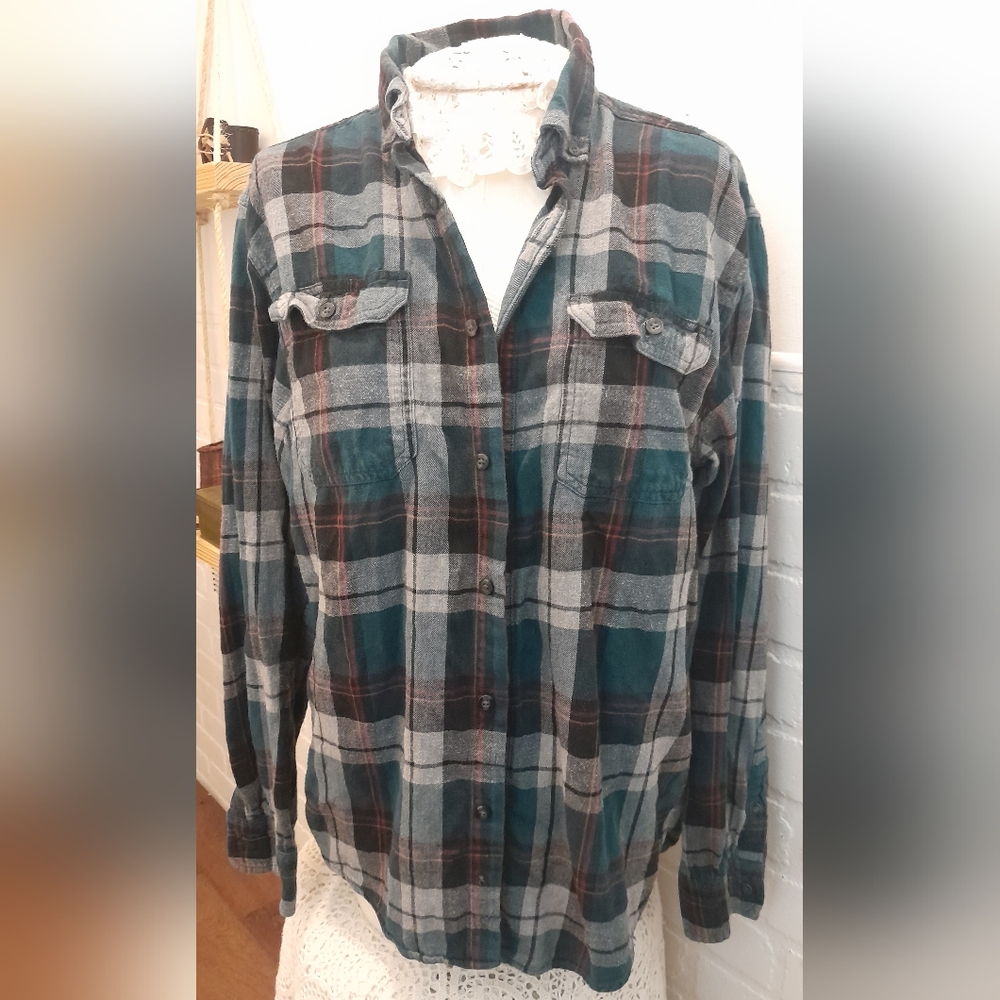Teal And Red Flannel Shirt